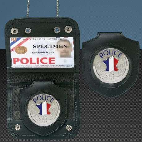 Porte carte avec chaine et medaille police
