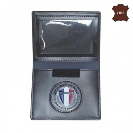 Porte carte cuir format cb avec insigne agent securite privee