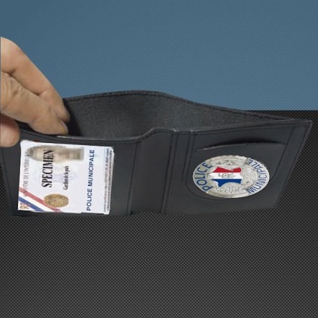 PORTE CARTE CUIR FORMAT CB + BILLET AVEC INSIGNE POLICE MUNICIPALE