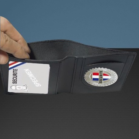 Porte carte cuir format cb + billet avec insigne securite