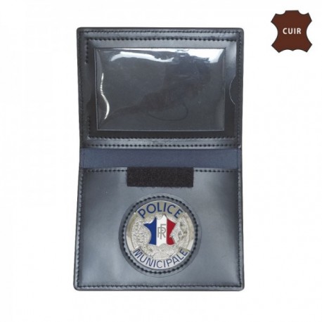 Porte carte cuir format cb avec insigne police municipale