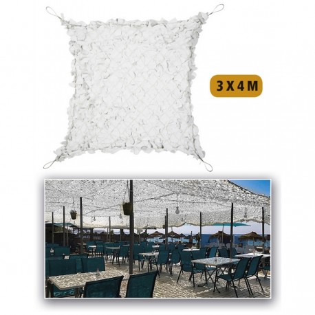 Filet de camouflage renforcé Blanc 3m x 4m +câble acier 80% d ombrage