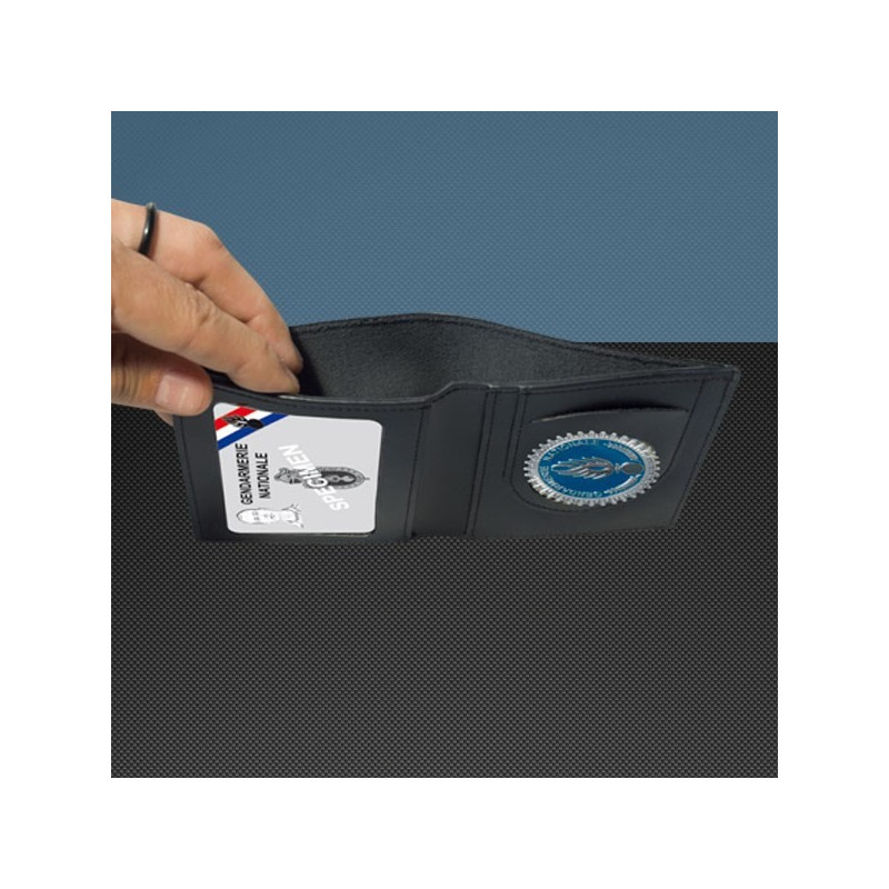 Porte carte cuir format cb + billet avec insigne gendarmerie