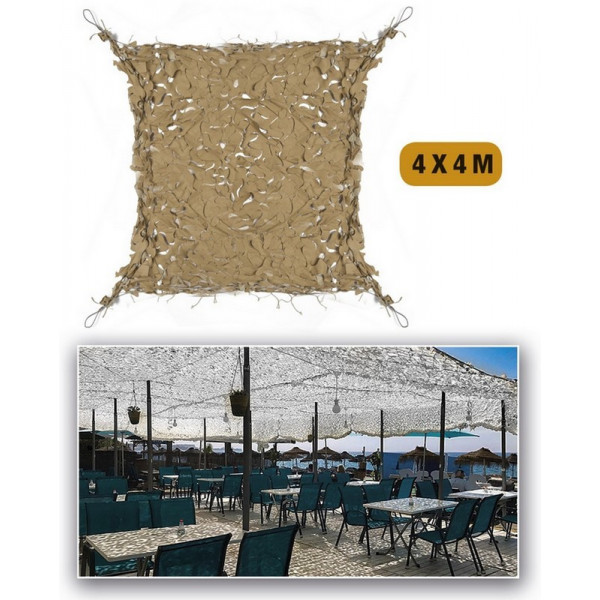 Filet de camouflage renforcé Sable 4mx4m +câble acier 70/80% d ombrage