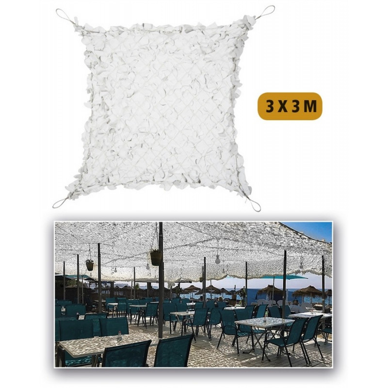 Filet de camouflage renforcé Blanc 3m x 3m +câble acier 70/80% d ombrage