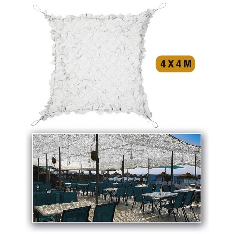 Filet de camouflage renforcé Blanc 4m x 4m +câble acier 70/80% d ombrage