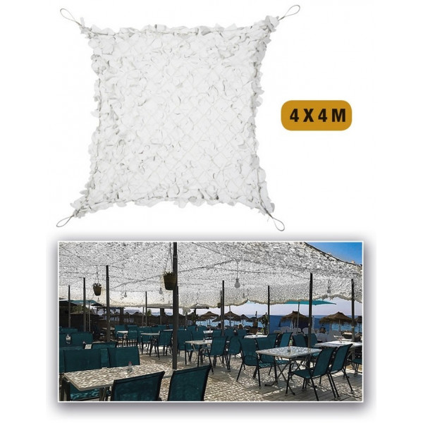 Filet de camouflage renforcé Blanc 4mx4m +câble acier 70/80% d ombrage