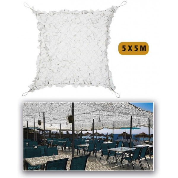 Filet de camouflage renforcé Blanc 5mx5m +câble acier 70/80% d ombrage