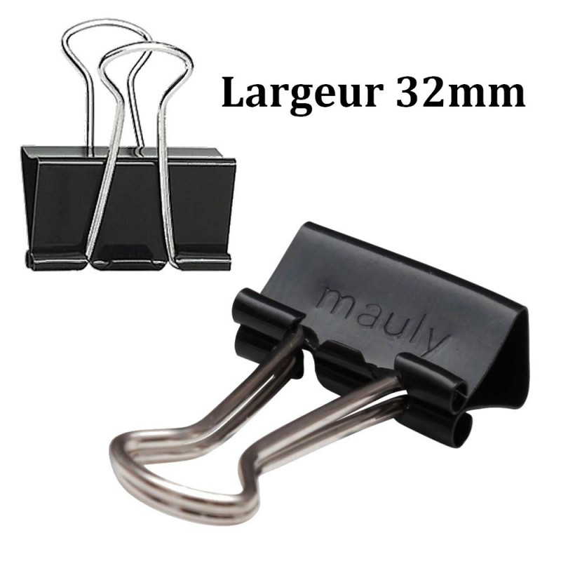 Pince double clip noire 32 mm par 12 pièces