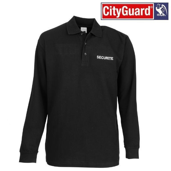 Polo noir coton Sécurité manches longues