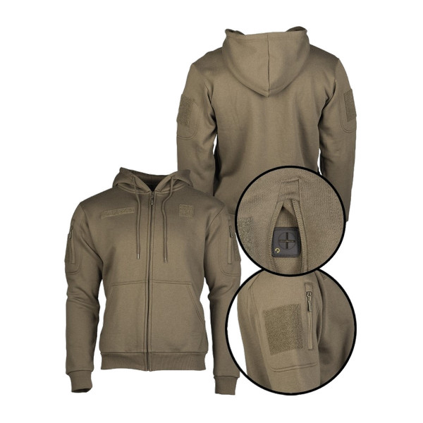 Sweat-shirt vert avec capuche et zip de la marque Miltec