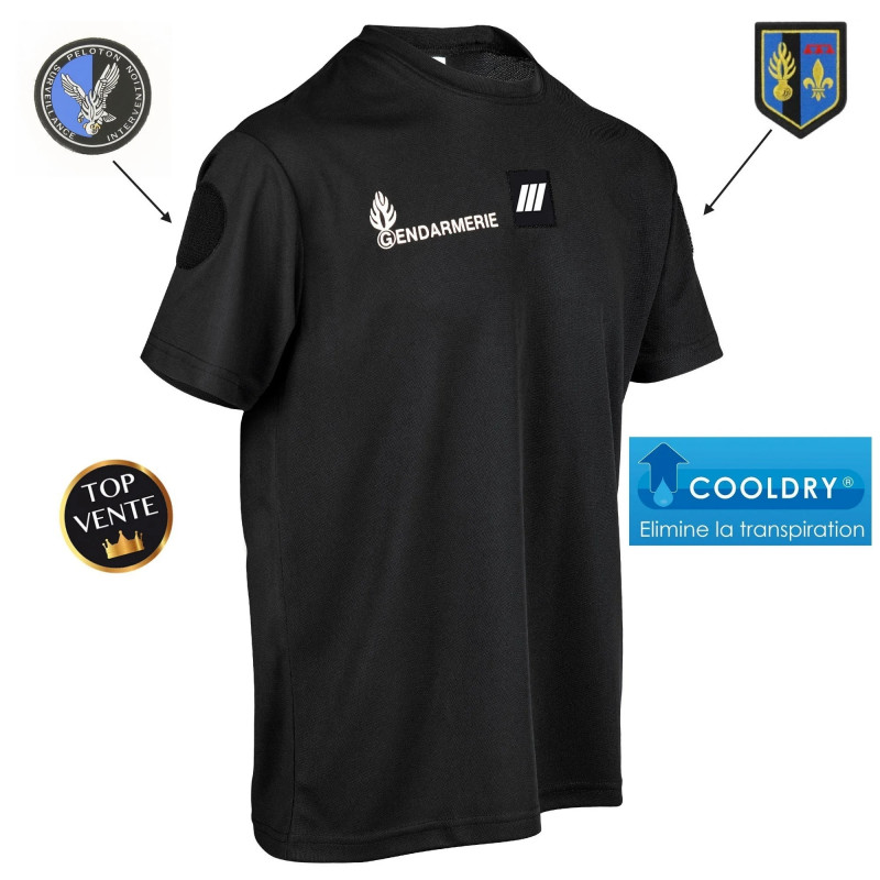 Tee shirt gendarmerie noir cooldry anti humidite maille piquee