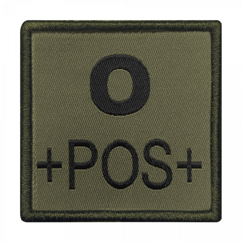 Groupe sanguin O positif brodé sur tissu vert OD Groupe sanguin O positif brodé sur tissu vert OD