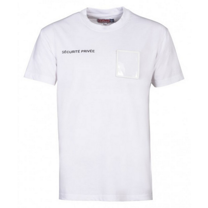 Tee-shirt blanc Sécurité Privé avec grande fenêtre Tee-shirt blanc Sécurité Privé avec grande fenêtre
