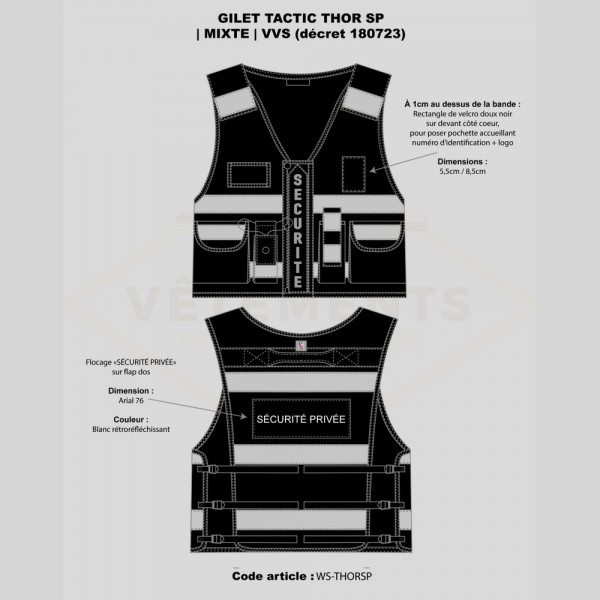 GILET THOR SECURITE PRIVEE avec pochette transparente rectangulaire| Décret 180723