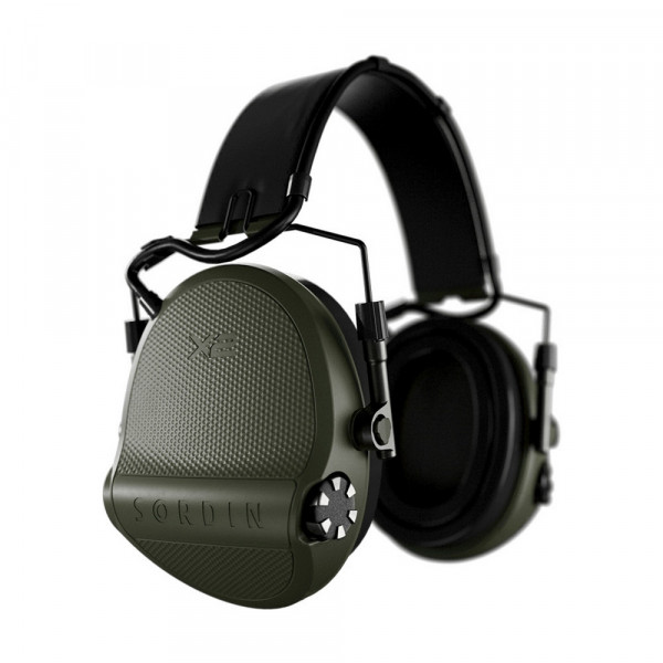 Casque anti-bruit électronique X2 – Vert olive – Serre-tête cuir & coussinets gel