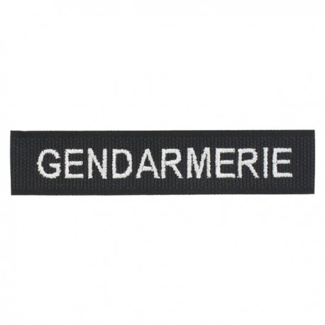 Barrette Sur Velcro Noir GENDARMERIE Fil Blanc