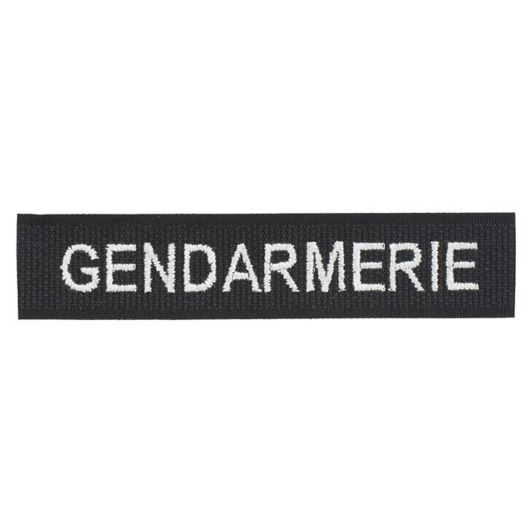 Barrette Sur Velcro Noir GENDARMERIE Fil Blanc