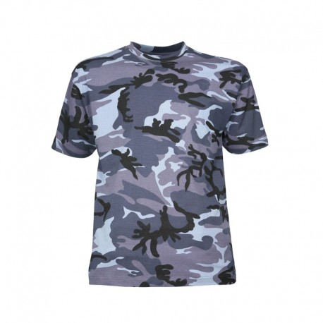 Tee-shirt militaire camouflage urbain bleu manches courtes Tee-shirt militaire camouflage urbain bleu manches courtes