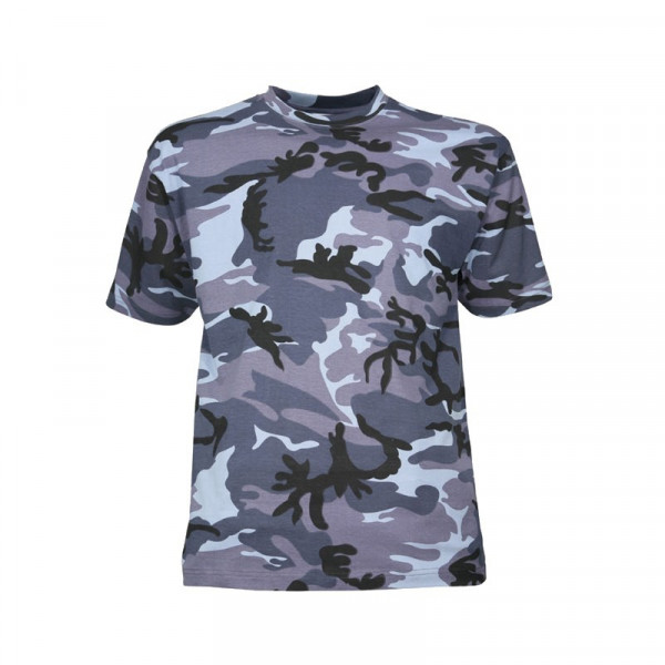 Tee-shirt militaire camouflage urbain bleu manches courtes