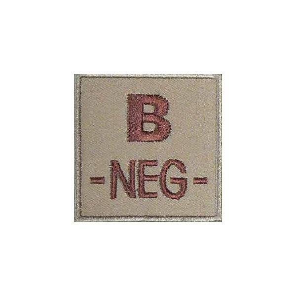 Groupe sanguin B négatif brodé sur tissu tan