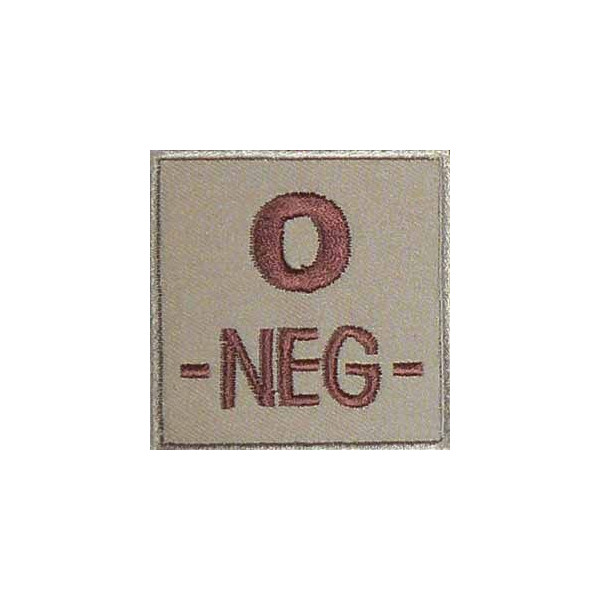 Groupe sanguin O négatif brodé sur tissu tan
