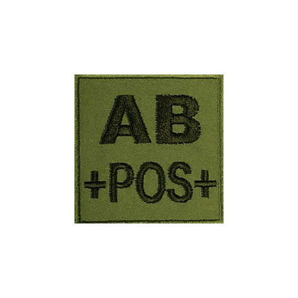 Groupe sanguin AB positif brodé sur tissu vert OD