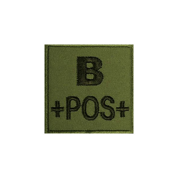 Groupe sanguin B positif brodé sur tissu vert OD