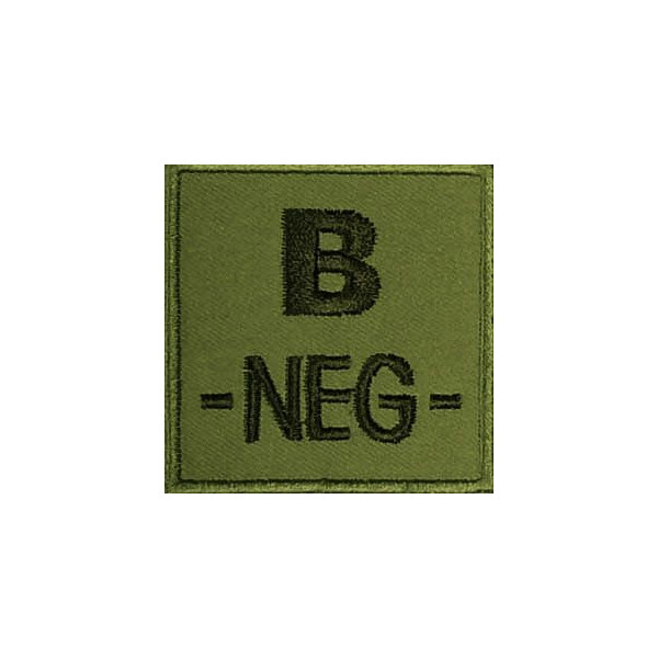 Groupe sanguin B négatif brodé sur tissu vert OD
