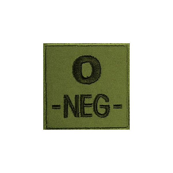 Groupe sanguin O négatif brodé sur tissu vert OD