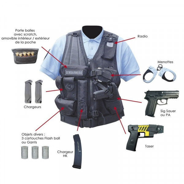 Gilet force intervention avec holster pour pa ou taser