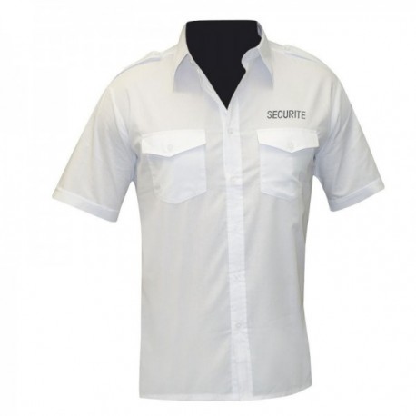 Chemise pilote blanche manches courtes brodee securite Chemise pilote blanche manches courtes brodee securite