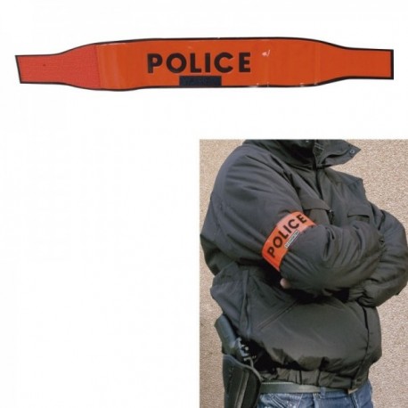 BRASSARD POLICE ORANGE  AUTO-AGRIPPANT