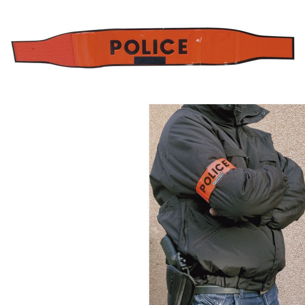 BRASSARD POLICE ORANGE  AUTO-AGRIPPANT